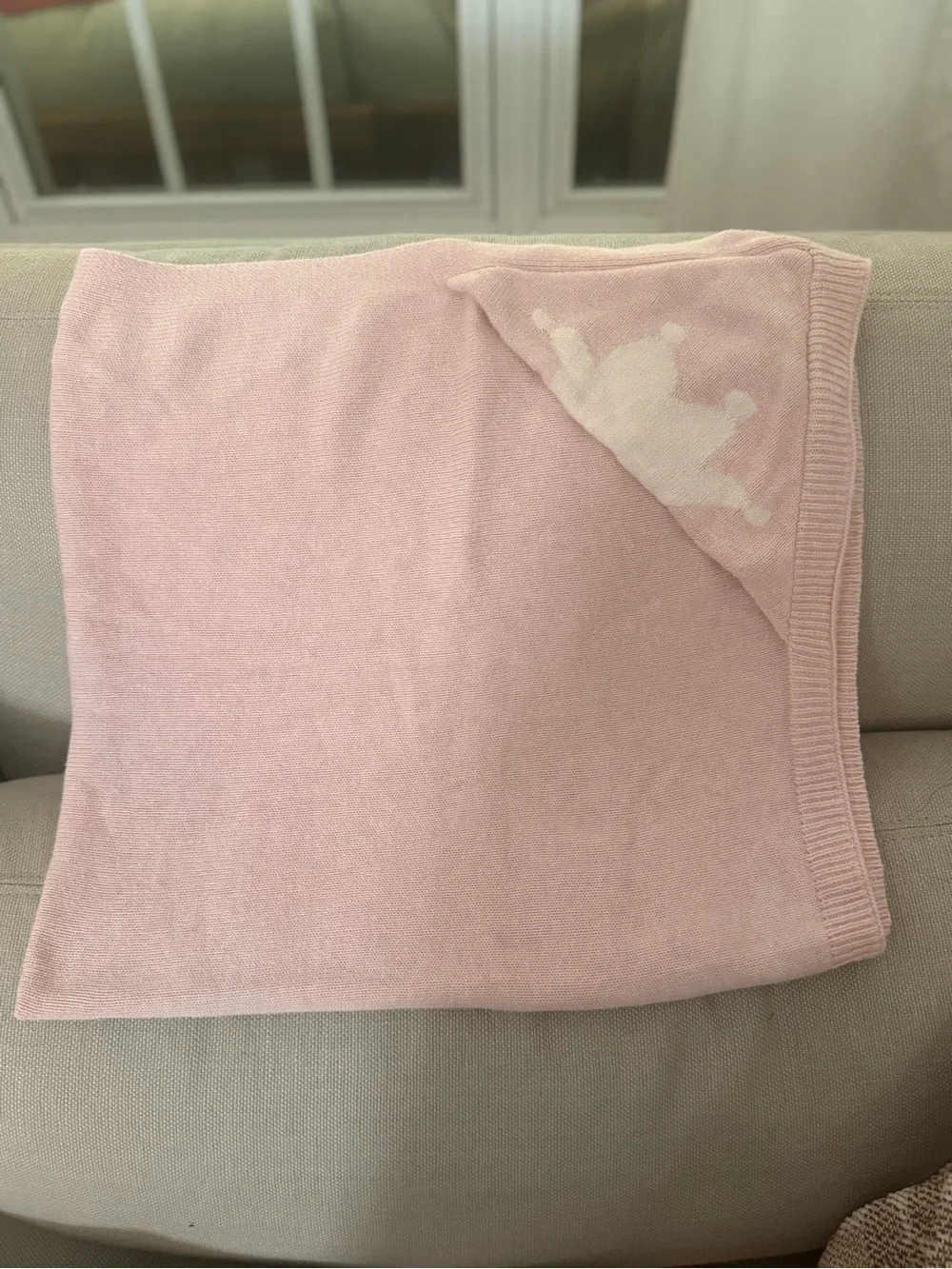 Marie Chantal ~  Knitted Crown Baby Blanket In Pink Cotton & Cashmere
